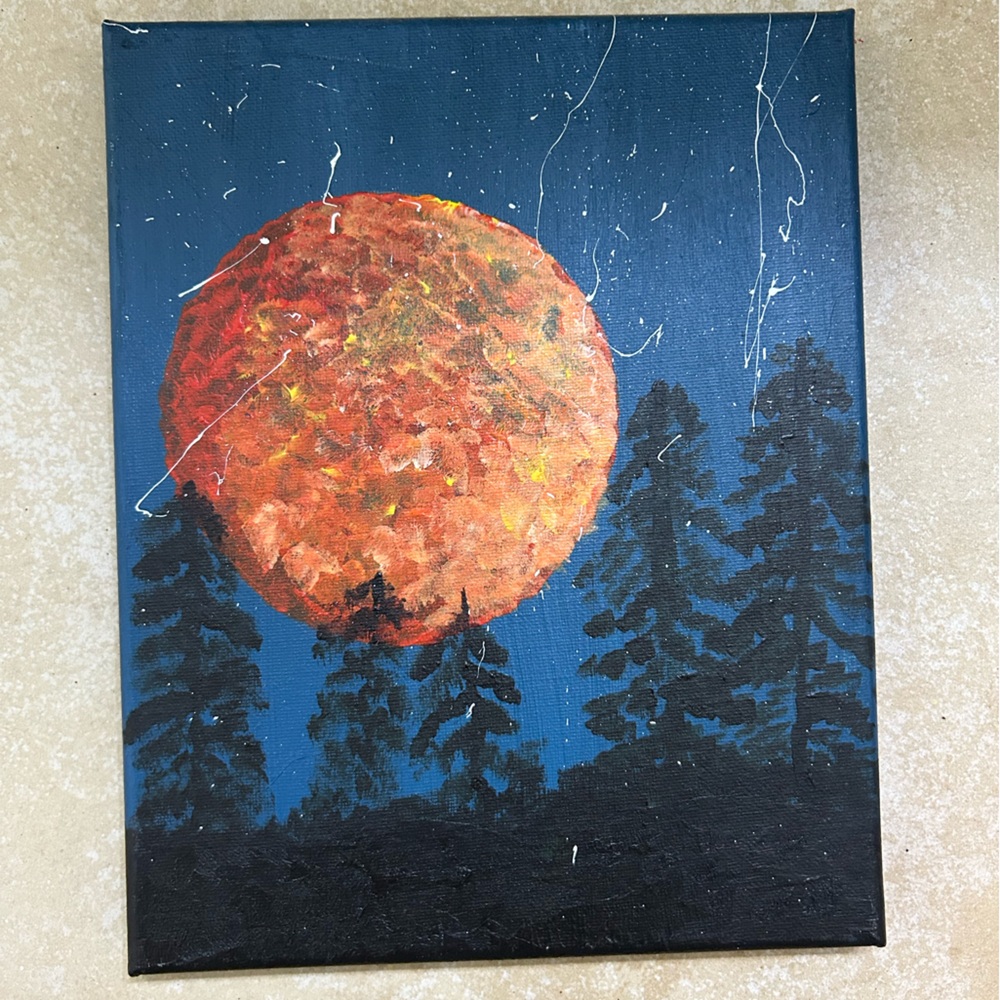 Harvest moon in the forest painting